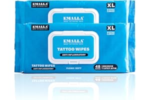 EMALLA Lot de 2 Anti-Inflammatoire Lingettes Douces pour Soins de Tatouage (96 pièces) Fibre Végétale Sans Alcool, Extraits Naturels Nettoyage Professionnel