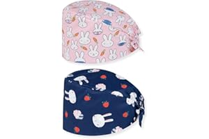 DLPRK 2 Pezzi Cuffie Chirurgiche Regolabili Donna e Unisex in Cotone con Stampa (Cuffia Infermiera, Cuffia Antipolvere)