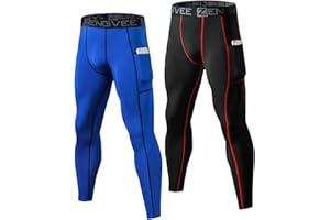HUAKANG 2 Pack Compression Tights Mens Running Leggings Cool Quick Dry Base Layer Sport Workout Jogging Pants Athletic Training Gym Tights with Pockets