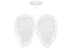 SULOLI Angel Wings and Halo, White Fairy Angel Wings Fallen Angel Wings Christmas Fancy Dress Costume for Kids Halloween Christmas Party