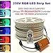 Produktbild 230V LED RGB Mehrfarbig Strip Streifen Lichtband Flex Band mit 5050 SMD 60LEDs pro Meter IP67 - für Innen und Außen Wasserfest mit IP65 Infrarot (IR) Controller + 24 Keys Fernbedienung (75 Meter)