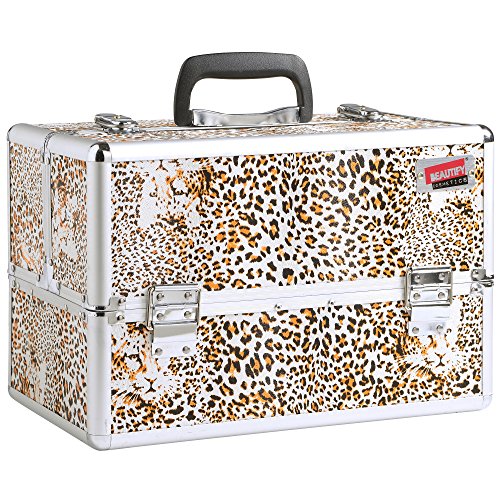 Beautify Professional Large Faux Leopard Print Aluminium 8 compartment Beauty Box Cosmetics & Make Up Case