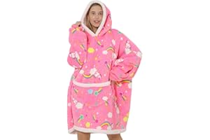 Wenlia Sherpa Hoodie Sudadera Manta, Manta Extragrande con Estampado Sherpa para niñas Mujeres, Sudadera con Capucha de Franela de Doble Capa, súper Suave y cálida Regalo para Madre e Hija