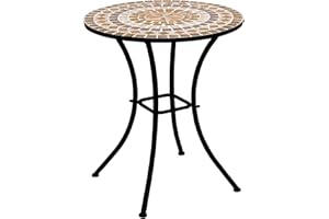 DEGAMO Bistrotisch Mosaiktisch Lucca 60cm rund, Gestell Metall schwarz, Tischplatte aus Keramik in Mosaik-Optik, grau/Terracotta