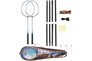 PUREPOWER Set de Badminton pour Enfants, Adolescents et Adultes | Raquettes de Badminton + 3x Volants en Plumes et Sac de Raquettes + Filet de Badminton | Set pour l'entraînement, Le Sport et Le Divertissement
