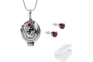 JinYu Juego de 2 collares con colgante de verbena de Elena Gilbert y pendientes rojos con caja transparente