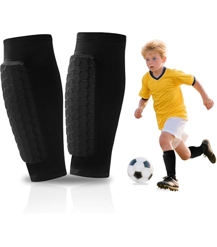 2 Paia Di Maniche Porta Parastinchi Da Calcio Per Bambini - Nere, Taglia Unica 32x9 Cm, In Poliestere Traspirante, Con Protezione Caviglia