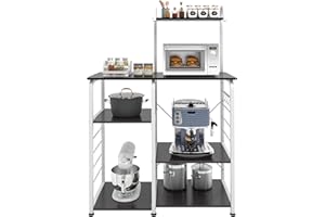 DlandHome Küchenregal Stehend mit Gewürzregal Mikrowellenhalter Standregal Metall, platzsparendes Bäcker Regal mit Gestell & mit Haken, Regal für Küche Schwarz