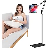Soporte de suelo para tablet con base de doble peso, soporte de tel&eacute;fono de altura ajustable/brazo el&aacute;stico, compatible con i