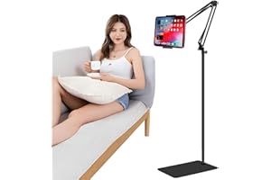 AWLBSTRUSE Tablet Floor Stand with Double Weight Base, Overhead Bed Phone Holder, Height & Arm Adjustable, Compatible with 4.5''-13'' iPhone, iPad, Galaxy Tab, Kindle, or Other Phones