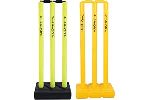 VICTORY Heavy Cricket Stumps Plastic Wickets Set of 2 with 6 Stumps + 4 Bails + 2 Stand Full Size Wickets for Cricket Ground, Match, Tournament Stump with Base & Bails (Fluorescent Green & Yellow)