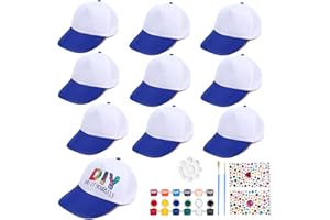 LXWINNER 10 Stück Graffiti Kappe, Kinder Kappen zum Bemalen, DIY Baseballkappe mit Edelstein Aufklebern, Kinder Baseballmütze, Kappe Weiß, Geburtstag Geschenk Mädchen 14 Jahre