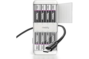 Miady 8 Pack Rechargeable Lithium AA Batteries with Charger, 1.5V 2500 mWh Double A Recharge up to 2000x Low Self-discharge with 2 in 1 Charge & Storage Box