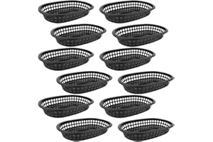DOITOOL Paniers de Restauration Rapide- 12Pcs Paniers à Pain Noir pour Servir- 9In Paniers D' alimentation Ovales Réutilisables Plateaux de Hot- Dog pour Charcuterie