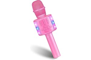 BONAOK Microfono Cambia Voce Magica, Microfono per Karaoke con Suono Magico, Macchina per Karaoke Bluetooth Senza Fili 4 in 1, Macchina per Cantare per Adulti, per Feste/Esterni/Viaggi (Rosa)