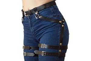 Sethain Punk Leather Waist Chain Black Layered Strappy Thigh Chain Adjustable Leg Chians Clubwear Body Accessories for Women and Girls