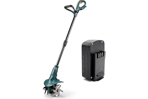FISHTEC Kabellose Motorhacke mit Lithium Batterie 18V - Arbeitsbreite: 20 cm - Arbeitstiefe: 8 cm - 4 Fräsen - Ergonomischer Doppelgriff - Batterie und Ladestation inkl.