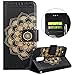 Produktbild LG K8 Hülle,LG K8 PU Leder Klapphülle Lederhülle,Surakey Handyhülle LG K8 PU Leder Wallet Tasche Brieftasche Schutzhülle,Retro Vintage Henna Mandala Blumen Floral Muster Hülle PU Leder Flip Hülle Ledertasche im Bookstyle Cover Schale Weiche Silikon Etui Karten Slot und Magnetverschluß Etui Handytasche Flip Wallet Case Kunstleder Tasche Cover für LG K8, Schwarz