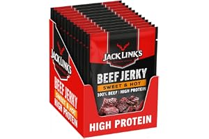 Jack Links Beef Jerky Sweet & Hot - Förpackning om 12 (12 x 70 g) – proteinrikt torkat kött från nöt – torkat kött, hög i protein