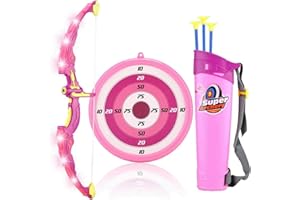 Visibee Bow and Arrow Set for Kids, Children Sport Shooting Archery Toys with Soft Sucker, Arrow and Target Set, Archery set for Boys and Girls (Pink)