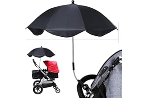Loozykit Universal Sonnenschirm Sonnenschutz für Kinderwagen & Buggy, UV Schutz 50+ / 75 cm Durchmesser, 360° Dreh- und Neigbar Kinderwagen Sonnenschirm mit Universal Halterung, Schwarz