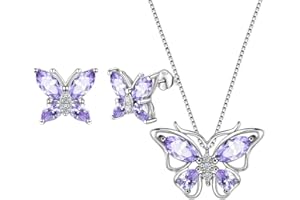 Aurora Tears Collier avec pendentif et boucles d'oreilles en argent sterling 925 avec papillon et pierre de naissance