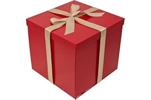 Tekhoho Red Gift Box 22x22x20.5cm, Premium Gift Boxes for presents with Lid and Ribbon for Valentine's Day, Christmas Wedding Birthday Gift Packaging, Plaid Lining