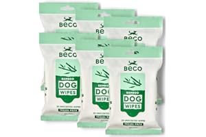 Beco Dog Wipes - 6 Travel Packs of 20, Unscented, For Paws, Body & Bum, Plant-Based Grooming Wipes
