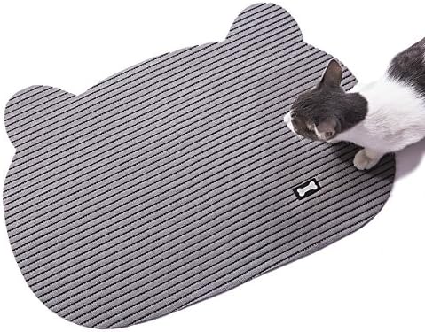 Non Slip Cat Litter Tray Mat, Soft Kitten Head Dog Food Bowl Mat, Small, Grey