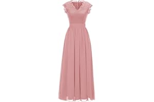 AUPULS Dressystar Maxi Abendkleider Elegant für Hochzeit Damen Ballkleider Lang Spitzen Chiffon Cocktailkleid