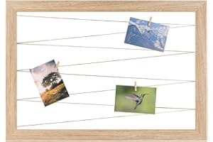 CLAMARO 'Neo Collage Line' Fotohalter 60x40 cm | Eiche Natur | Querformat Bilderrahmen mit Fotoleine aus Juteband und Holzklammern | Ideal als Fotocollage Galerie, Fotowand oder Fotorahmen