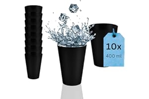 S&S-Shop 10 Plastikowych Kubków Do Picia 0,4 l Czarne | Wielokrotnego Użytku | Na Imprezę | Z Tworzywa Sztucznego