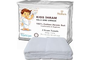 Stilux Barn deras Ehram Ahram Set för Hajj och Umrah 820gr | 2 vita handdukar 78 x 155 cm