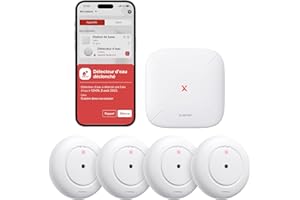 X-Sense Détecteur de Fuite d'eau Connecté avec Station de Base SBS50, Détecteur d'eau Wi-FI avec Alarme 110 DB, Portée Jusqu'à 500 m, Idéal pour Cuisines, sous-sols, Salles de Bains, SWS55