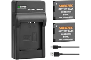 Shentec NB-11L Batería de ion de litio NB-11LH Cargador para Canon PowerShot A2300 A2400 A2500 A2600 A3400 A3500 A4000 is, ELPH 110 115 130 320 340 HS, IXX US 265 132D 140 155 150 145