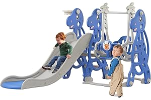 ‎LARS360 LARS360 4-in-1 Kinder Spielplatz, Spielzeugrutsche mit Kletterleiter, Multifunktionales Spielplatzset für Kinder von 1-5 Jahren, Kinderrutsche Schaukel und Basketballkorb, für Indoor & Outdoor (Typ A)