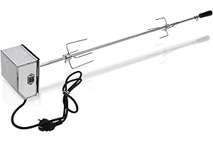 Einfeben Juego de Brochetas Para Barbacoa de Acero Inoxidable,107cm,Incluye 2 Agujas de Carne y Motor de Acero Inoxidable, 220 V - 240 V, Pincho Giratorio Eléctrico