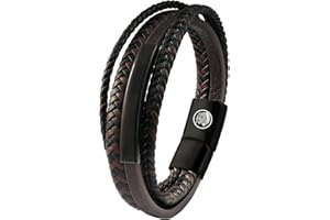 CASISTO.J Casisti.J Bransoletka skórzana, męska, stal nierdzewna, grawerowana, w kolorze czarnym/ brązowym/ niebieskim, pleciona, z zapięciem magnetycznym