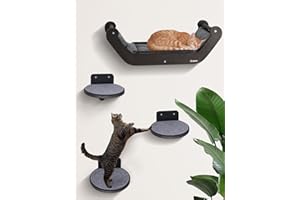 BSWAY Estantes de Pared para Gatos con Hamaca de Pared para Gato y Estante de Pared de 3, Muebles de Madera para Gatos, Escaleras para Gatos para Jugar, Escalar y Dormir (XL, ​​Cama para Gatos​)