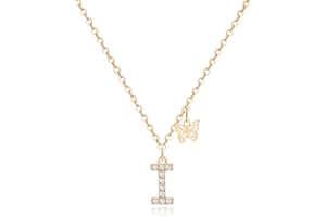 MJARTORIA Initial Necklace A to Z Gold Capital Letter Necklaces with Crystals Butterfly Pendant for Women Girl
