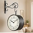 CRAFTEL Metal Analog Railway Wall Clock Vintage Double Sided English Roman Hanging Clock for Living Room Home and Office (Dial - 8 Inches, Matte Black)