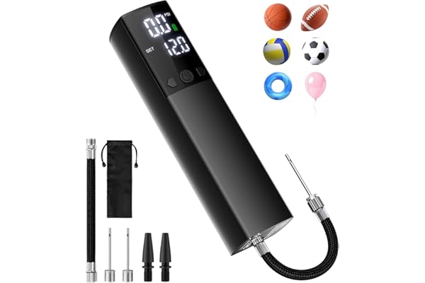 Pompe à Bille électrique, Pompe Automatique Portable pour gonflage Rapide des Ballons avec manomètre précis et écran LCD numérique pour Basket-Ball, Football, Volleyball (2 Aiguilles et 1 buse)