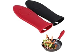 BFQZ 2 Pcs Silicone Hot Handle Holder, Pan Handle Cover, Pan Handle Sleeves Heat Protector Resistant Saucepan Handle Covers, cast iron handle cover For Cast Iron Skillets & Metal Frying Pans(Black & red)