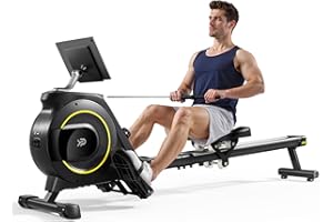 YPOO Rowing Machines, Magnetic Rowing Machines for Home Gym, 16 Levels Resistance Rowing Machine Foldable Quiet with Dual Slide Rail, 350lb Folding Rowing Machine with LCD Display Seat Cushion & App