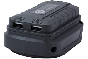 KATSU TOOLS Aim Tools Adaptador de Batería Fuente de Alimentación Compatible con Batería de Iones de Litio Makita de 14,4V/18V/21V con Luz de Trabajo LED y Puertos USB Duales Cargador