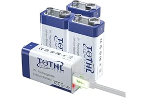 TQTHL 【4 Stück】 9v Wiederaufladbare Batterien,1300mAh 9 Volt akku USB C 9v Blockbatterie Rauchmelder für,Feuermelder, Warnmelder & Rauchwarnmelder, Multimeter