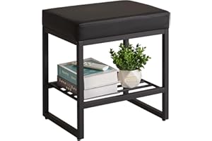 Aibiju gabello per Toletta, Piccolo Sgabello da Trucco in Similpelle per Toletta, Sgabello da Toeletta con Seduta in PU, Poggiapiedi, Pouf per Camera da Letto e Soggiorno, Nero YD-JD150B