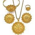 Ethiopian Jewelry for Women Set - Ethiopian Traditional Jewelry - Eritrea Gold Jewelry - Ethiopia Jewelry Sets Pendant Necklaces Earrings Ring Bangles for Womens Gold Color Eritrean African Gifts