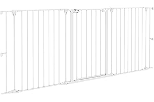 PawHut Cancelletto per Cani 90A cm a 3 Pannelli Pieghevoli con Doppio Sistema di Blocco, Cancelletto di Sicurezza in Acciaio e Plastica, 206x90cm, Bianco