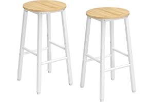 HOOBRO Juego de 2 Taburetes Altos de Bar, Sillas de Cocina y Comedor, con 2 Reposapiés de Distinta Altura, Pies Ajustables, Blanco y Natura EWN07BY01G1